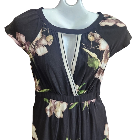 Maeve By Anthro Black Floral Cut-Out Jumpsuit Wide Leg Flowing Silhouette 4 - Picture 4 of 15